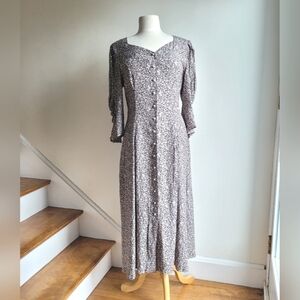 LANZ Originals Vintage Ditsy Floral Granny Cottagecore Maxi Black Dress S/ M